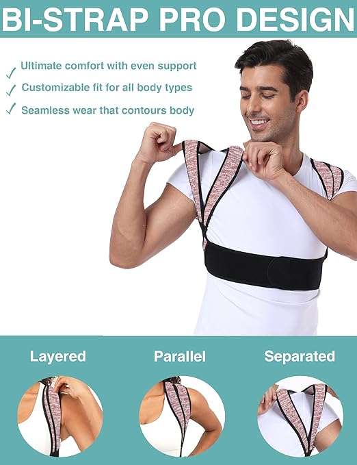 Posture Corrector for Women Men,BI-Straps Back Straightener - Bamboo Fiber Back Brace Posture Corrector - Instant Upper Back Pain Relief