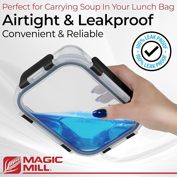 Magic Mill Glass Storage Containers with lids Set | Ultimate 24pc Sets with 12 Food Storage Containers & 12 Airtight Locking Lids for Lunch, Meal Prep, Fridge, Freezer, and Dishwasher Safe, BPA-Free