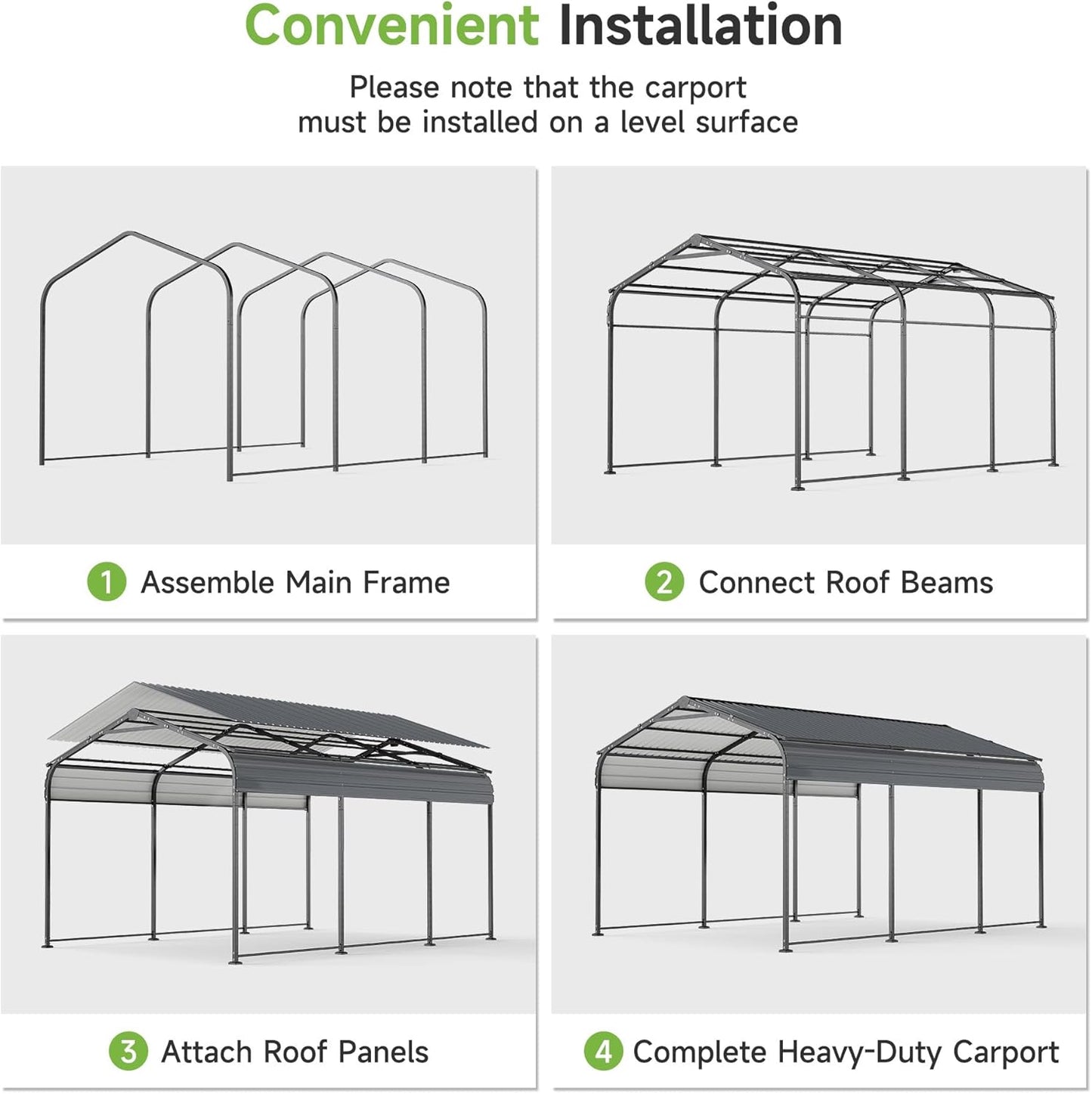 10×15FT Metal Carport, Heavy Duty Car Port, All-Weather Outdoor Storage Trucks, Boats, Cars, Galvanized Steel Roof, Vertical Stripe Design