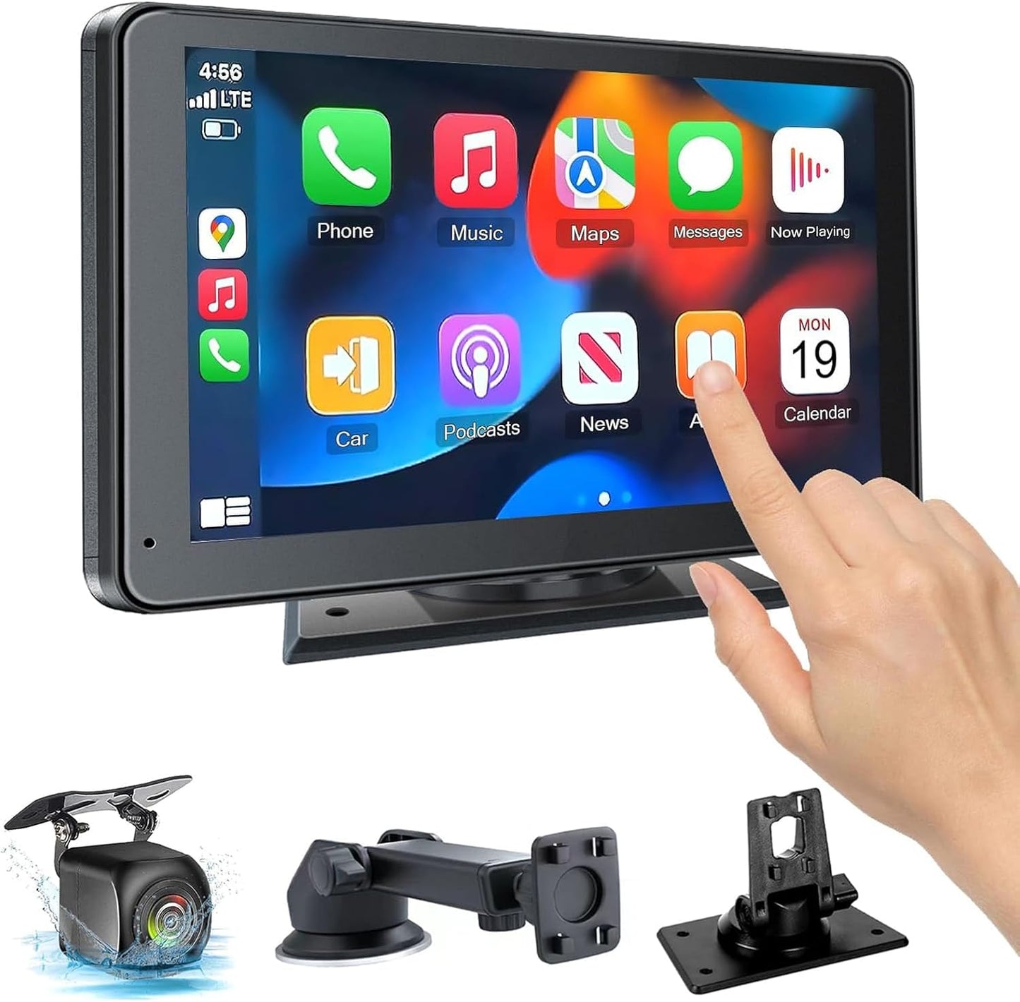 【Hieha】 2025 Wireless Portable Carplay and Android Auto, Carplay Screen for Car with Mirror Link/AUX/FM,7" Touchscreen Bluetooth 5.0, Marine Stereos for All Vehicles