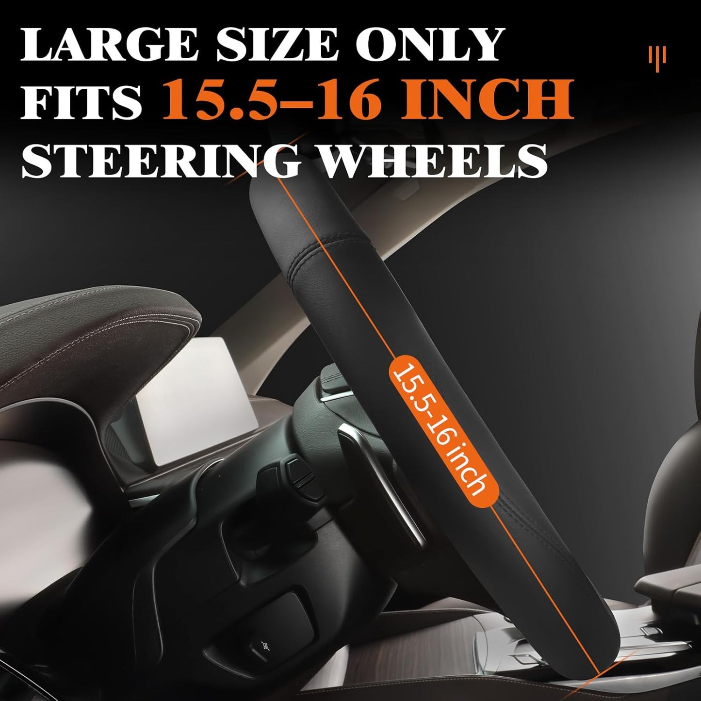 HOTOR Car Steering Wheel Cover - Universal Car Accessory for Diverse Cars, Leather Cover with Anti-Slip Lining, for Steering Wheel with a Diameter of 15.5"-16",Black