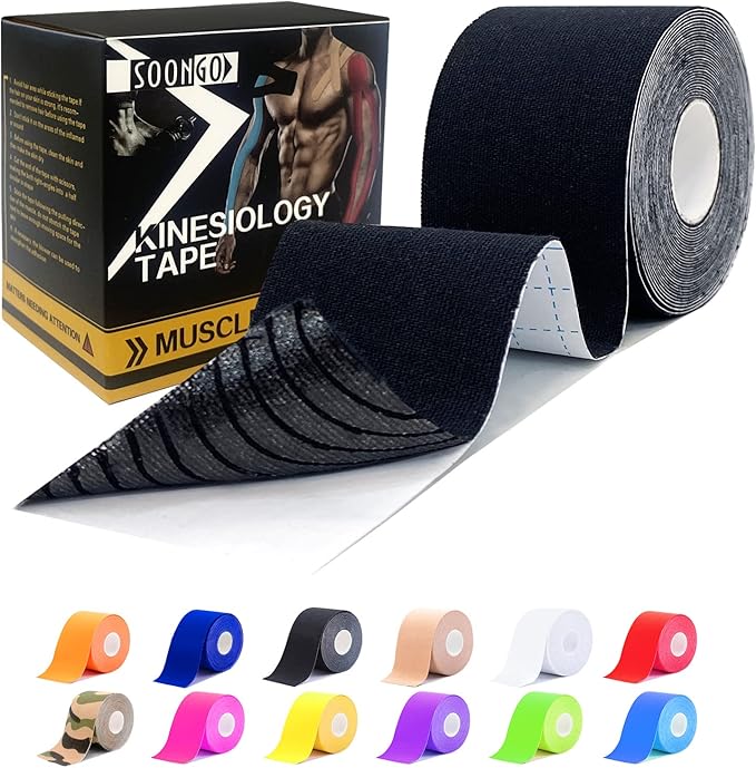 Kinesiology Tape Pro 1/2/5 Rolls, 2 Inch High Elasticity Sports Tape Therapeutic Pain Relief–Physio Tape for Muscle Recovery & Joint Support, Waterproof & Hypoallergenic & Breathable–Black