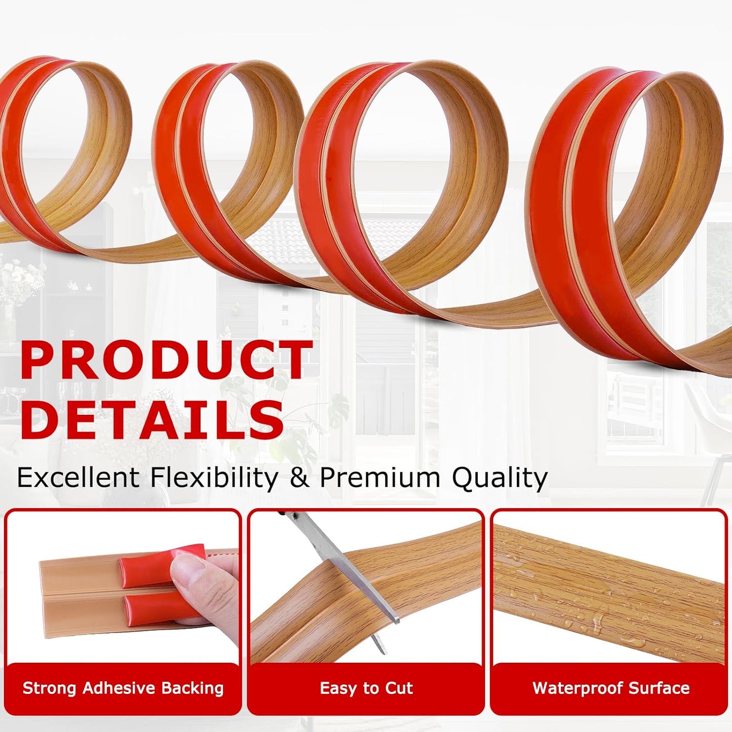 Flexible Wall Corner Protector Moulding Trim Peel and Stick Wall Corner Guards Edge Protector Self Adhesive Molding Trim Strip for Edge Ceiling (Light Brown Wood Grain, 1.6 in x 40 Ft)