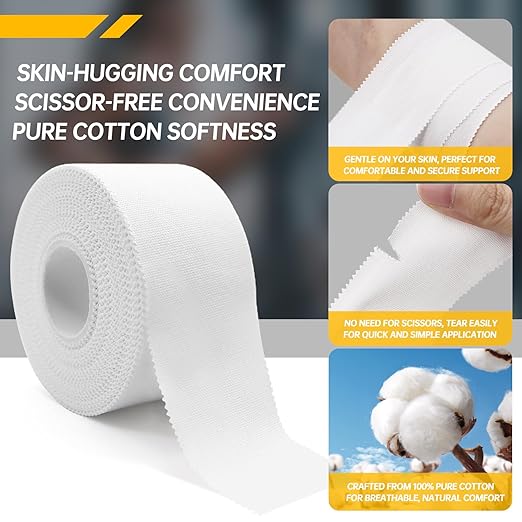 Dimora Athletic Tape, Easy Tear Sports Tape with Serrated Edges, Strong Adhesion, No Residue, Ideal for Gymnastics, Boxing, Lacrosse, Hockey and First Aid (White, 1.5 in x 45 ft, 4 Pack)