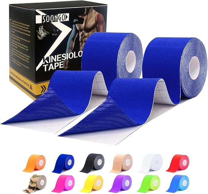 Kinesiology Tape Pro 2 Rolls, 2 Inch High Elasticity Sports Tape Therapeutic Pain Relief–Physio Tape for Muscle Recovery & Joint Support, Waterproof & Hypoallergenic & Breathable–Dark Blue