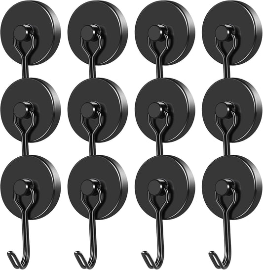 MIKEDE Strong Magnetic Hooks, 110LB Swivel Magnetic Hooks Cruise, Black Neodymium Magnet Hooks Heavy Duty for Hanging, Grill, Cruise Cabins, Refrigerator, Grill, Kitchen, Locker - Pack of 12