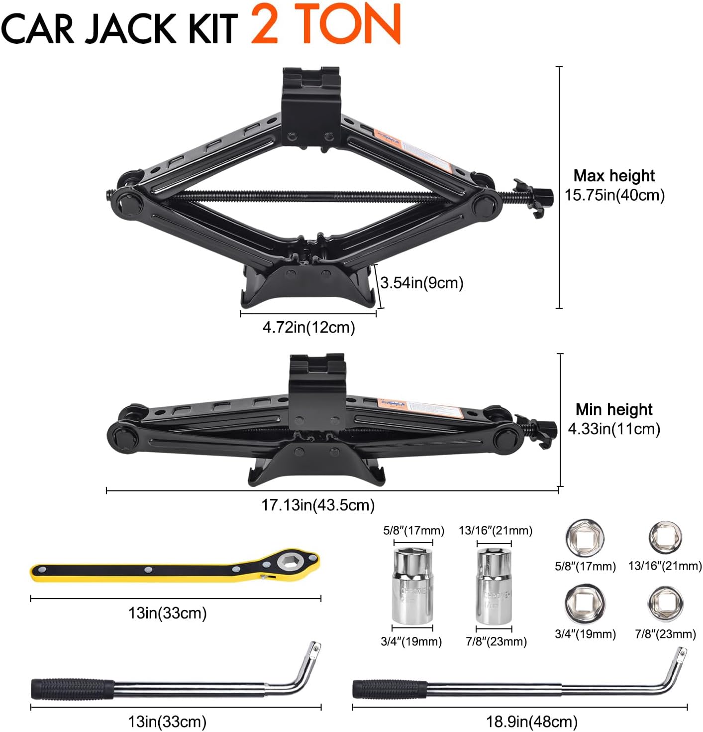Car Jack Kit Scissor Jack for Car 2 Ton (4409 lbs) Tire Jack Tool Kit Universal Car Emergency Kit with Lug Wrench Tire Changing Kit for Car SUV (2T)