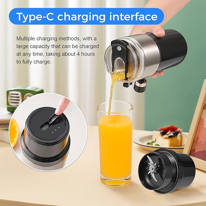 Flip Portable Blender，protein shaker，for-Smoothies, Shakes, Juicing,Egg white Powder，with Insulated Cup, USB Charging, Easy to Clean ，Black.