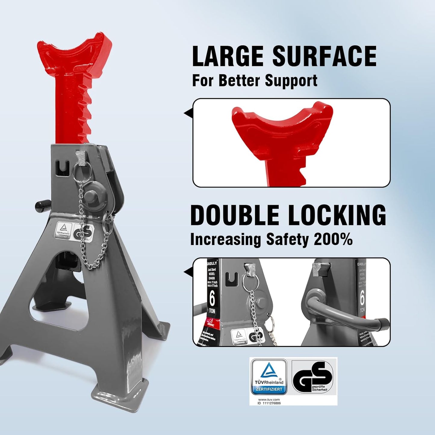 Car Jack Stands 6 Ton with Double Locking and Large Foot Base for Lifting Cars,SUVS,MPVS, Heavy Duty Steel, 13000 lb Capacity, 1 Pair