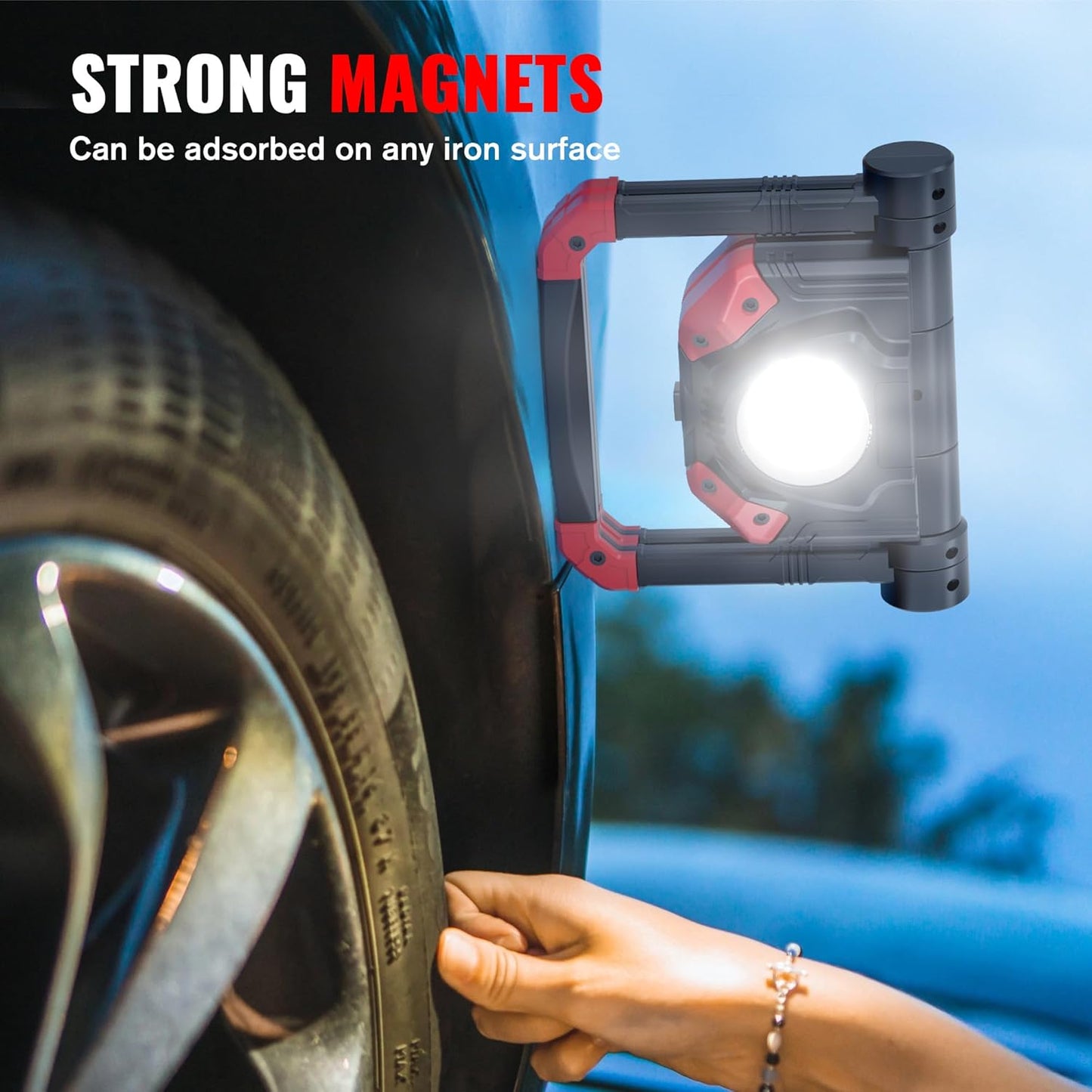 Adelante Rechargeable LED Work Light with Magnetic Bases, 2500LM 6500K 12 Hours Long Lasting, Mobile Charger, 360°Rotating Stand Waterproof USB Portable Flood Light for Mechanics, Repairing