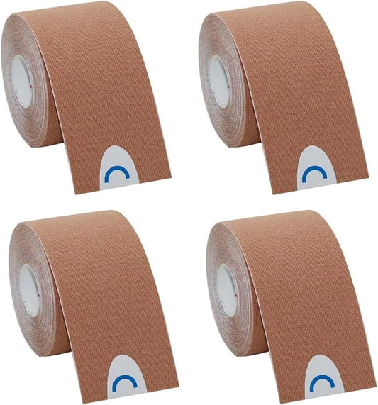 OBTANIM 4 Rolls Waterproof Breathable Kinesiology Tape, Athletic Elastic Kneepad Muscle Pain Relief Knee Taping for Gym Fitness Running Tennis Swimming Football (Skin)