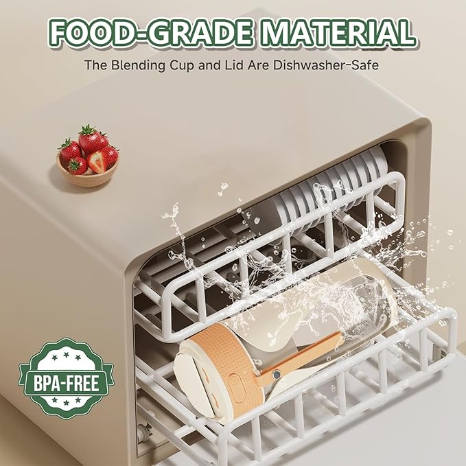 Portable Blender Cup- 450ml Multi-Function Blender with Ice-Crushing,Strong Cutting Power with 6 Blades, BPA Free, USB-C Rechargeable,Fruit Veggie Juicer Cup for Home, Sport, Office, Camping (Orange)