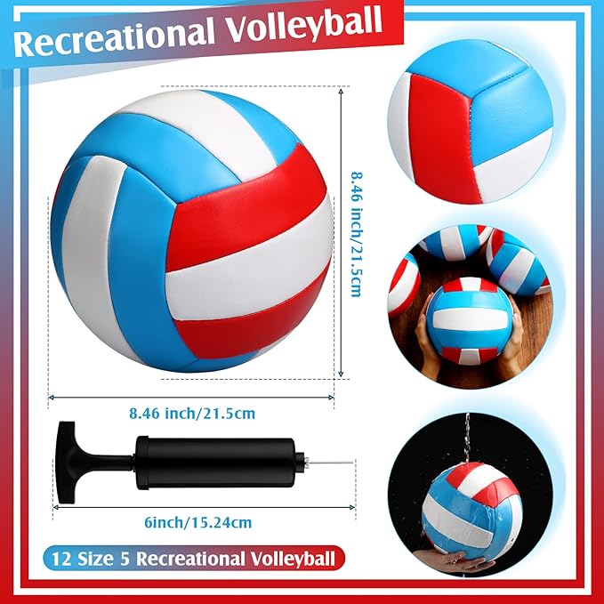 Vinsot 12Pcs Size 5 Recreational Volleyballs with Air Pump Regulation Soft Volleyball Ball for Outdoor Indoor Play Waterproof Volleyball Bulk for Beginner Gym Training Beach Swimming Pool