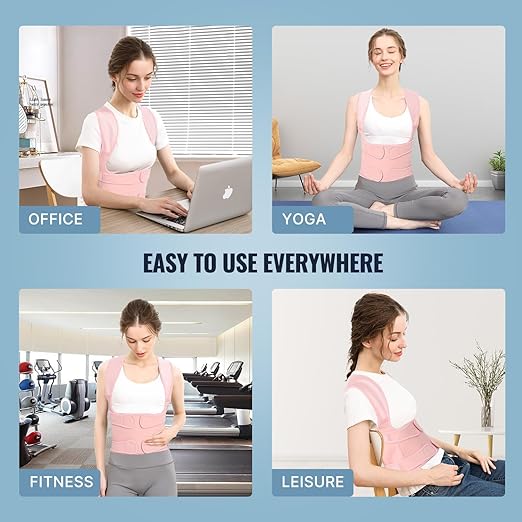 Fit Geno Back Brace Posture Corrector for Women: Shoulder Straightener Adjustable Full Back Support Upper and Lower Back Pain Relief - Scoliosis Hunchback Hump Thoracic Spine Corrector Small