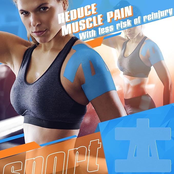 20 Count Kinesiology Tape for Shoulder Pain Relief Pre Cut Sports Waterproof Breathable Enhance Elastic Kinesiology Athletic Tape for Shoulder Support and Muscle Sports(Blue)