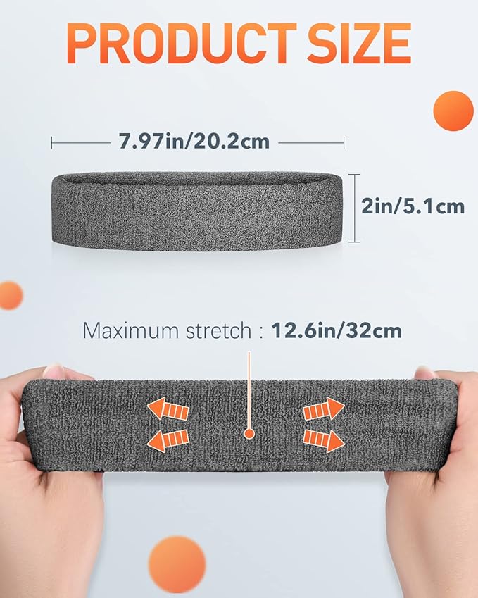 Tanluhu Sweatbands Sport Headbands for Men & Women,Terry Cloth Sweat Band for Tennis, Running, Basketball, Working Out, Execise - Athletic Sweat Cotton Headband Outdoor