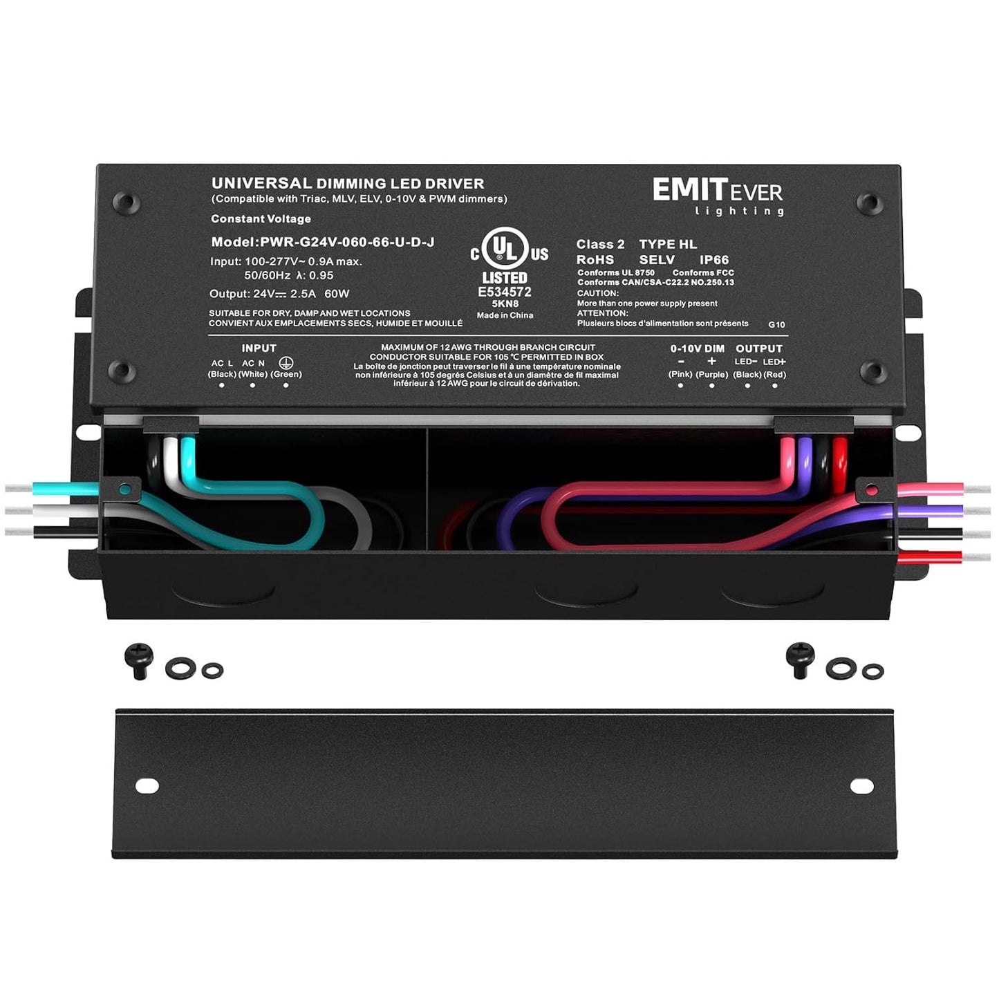 EMITEVER Dimmable Led Driver, 2 Packs 60W AC 110V-277V to DC 24V Transformer, 5-in-1 Dimming: ELV/MLV/TRIAC / 0-10V / 1-10V / 10V PWM/Potentiometer, Waterproof IP67 and UL Listed,Class 2