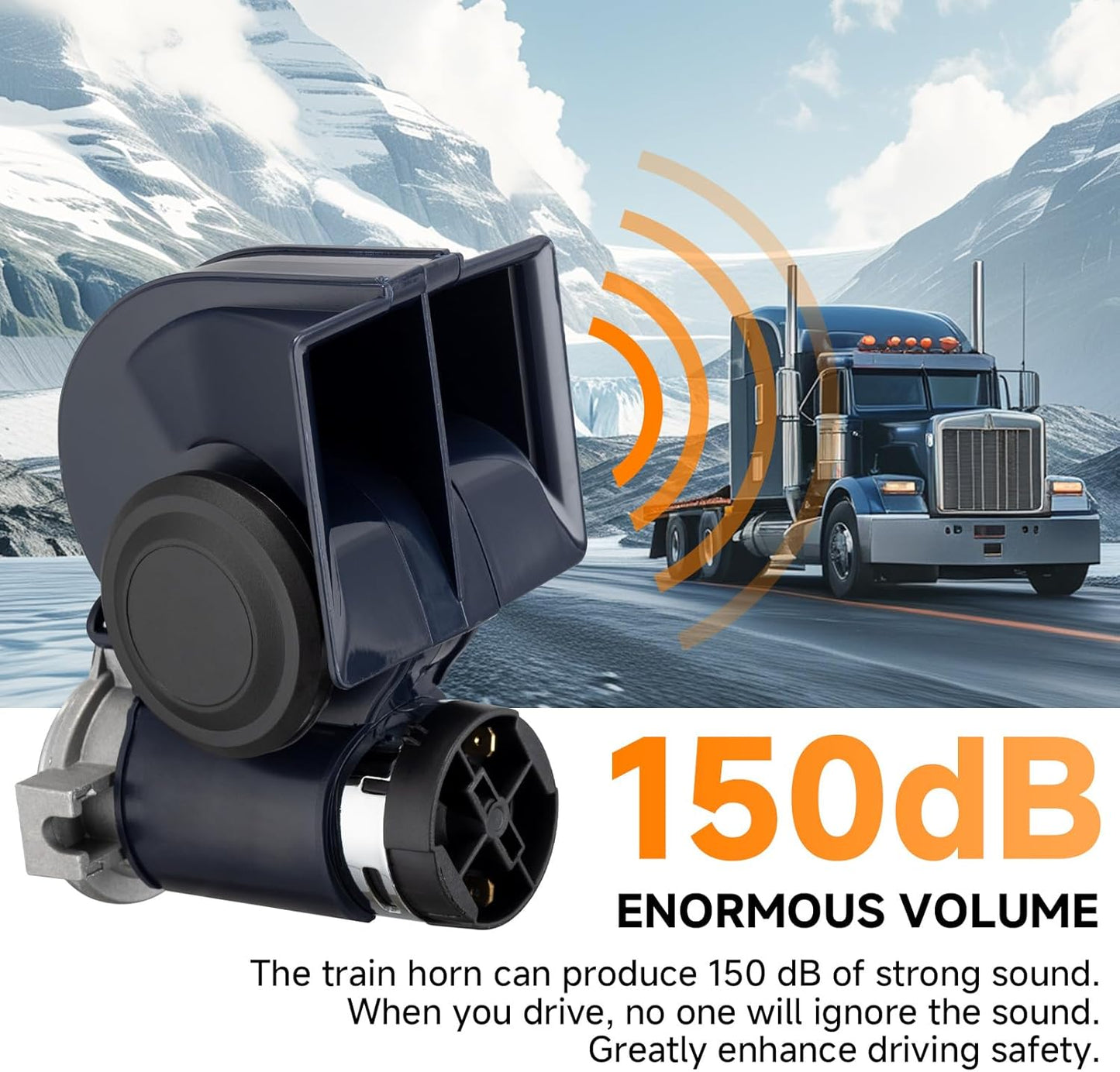 Air Horn 12V 150DB Loud Train Horn kit for Car Truck Motorcycles,Boat Airhorn Loud Truck Horn (blue horn with wire and button, 12v)