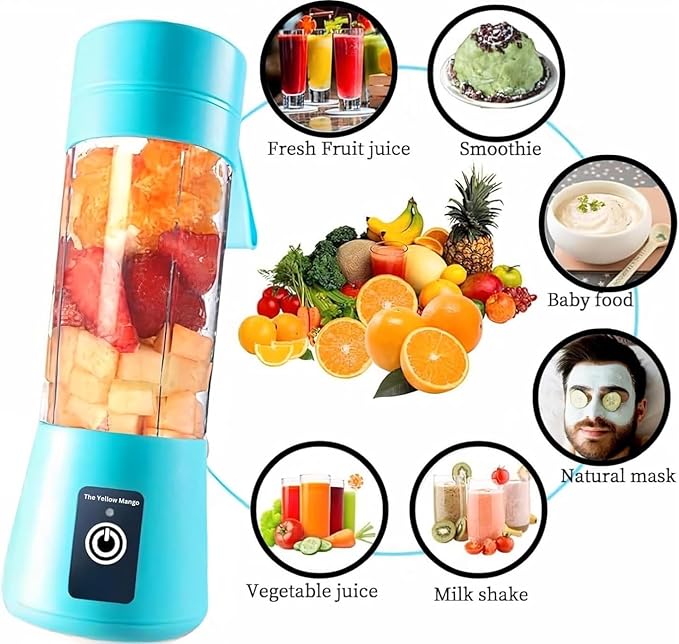 Portable Blender,Mini 6-blade Mixer for Smoothie,Milkshake, Juice, Mobile Hand juicer With USB Rechargeable For Travel, office, picnic, fitness (Blue)