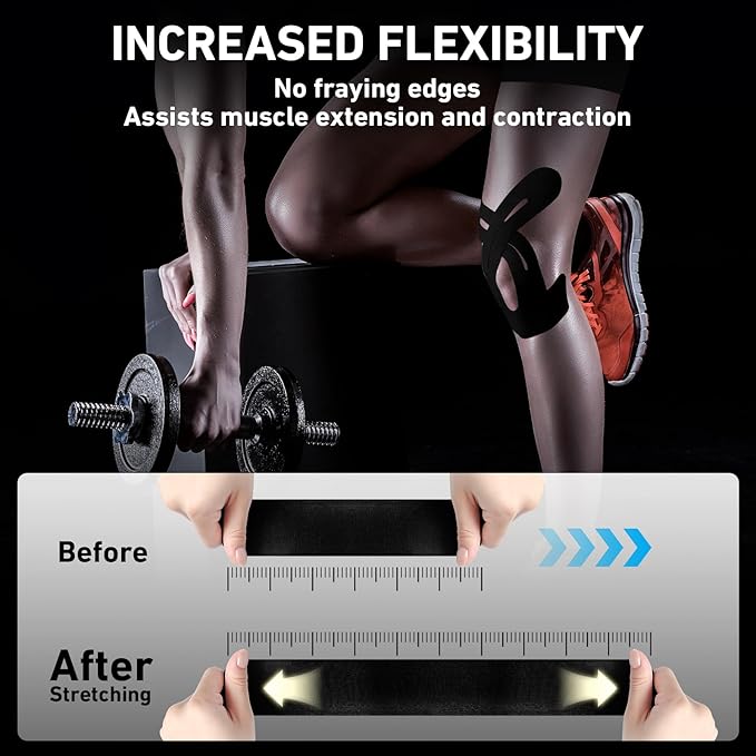 Kinesiology Tape for Knees Pre Cut, 12 PCS Upgrade KTQUICK Knee Tape For Knee Pain Relief Pre Cut, Original Cotton Knee Tape, Flexible & Durable Sports Tape for Support & Comfort During Workouts,Black
