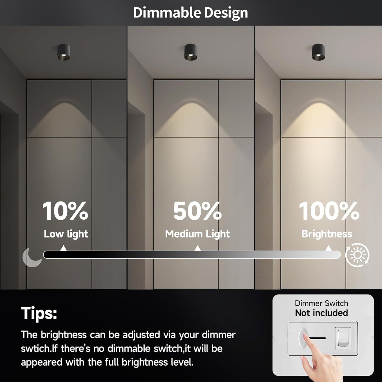 Modern Ceiling Light Fixture, Dimmable Flush Mount 4.72'' Black Cylinder Ceiling Light for Living Room, Hallway, Foyer, Dining Room - 3000K, 15W, CRI 90, 2 Pack