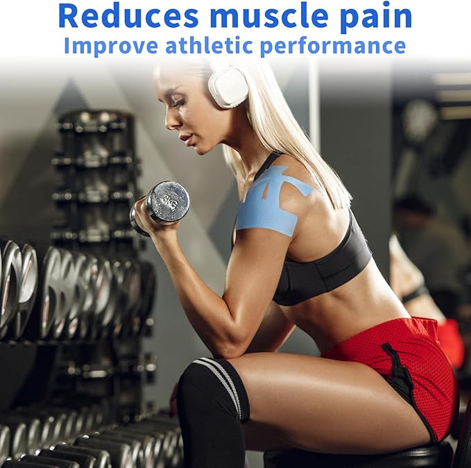 15PCS Kinesiology Tape for Shoulder, Kinesiology Tape Precut Strips for Shoulder Support Support & Stability, Waterproof Breathable Elastic Sports Shoulder Tape for Pain Relief, Athletic Tape, Blue