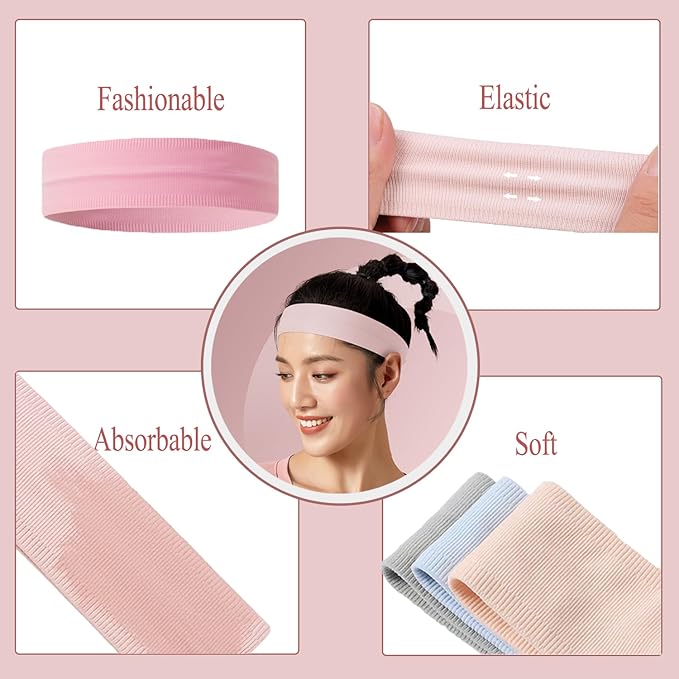 Sweat Headbands for Women 4Packs Elastic Headbands for Women Non Slip Wide Headband Soft Stretchy Hair Bands for Yoga Workout Running