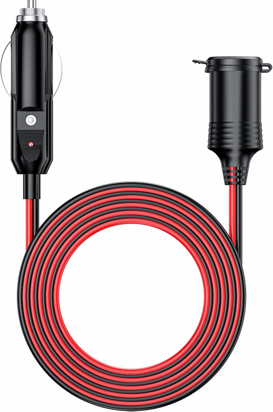 KEWIG 12/24V Car Cigarette Lighter Extension Cord - 4.9FT Cigarette Lighter Plug Cable- 16AWG Heavy Duty Extension Cable with 15A Fuse and LED Indicator