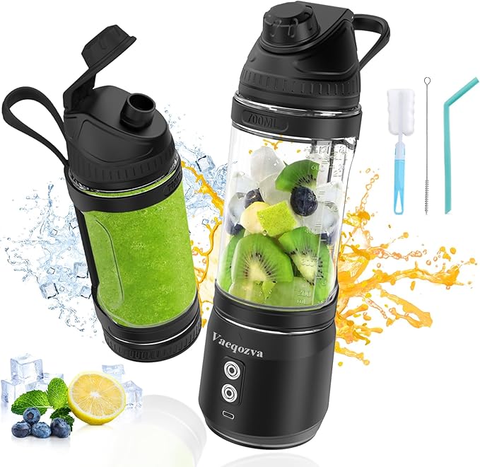 Portable Blender for Shakes and Smoothies, 24oz 300W Travel Blender USB Rechargeable Type-C 6000 mAh Personal Blender for Smoothies Protein Shakes with a Travel Lid & BPA Free Bottle(Black)