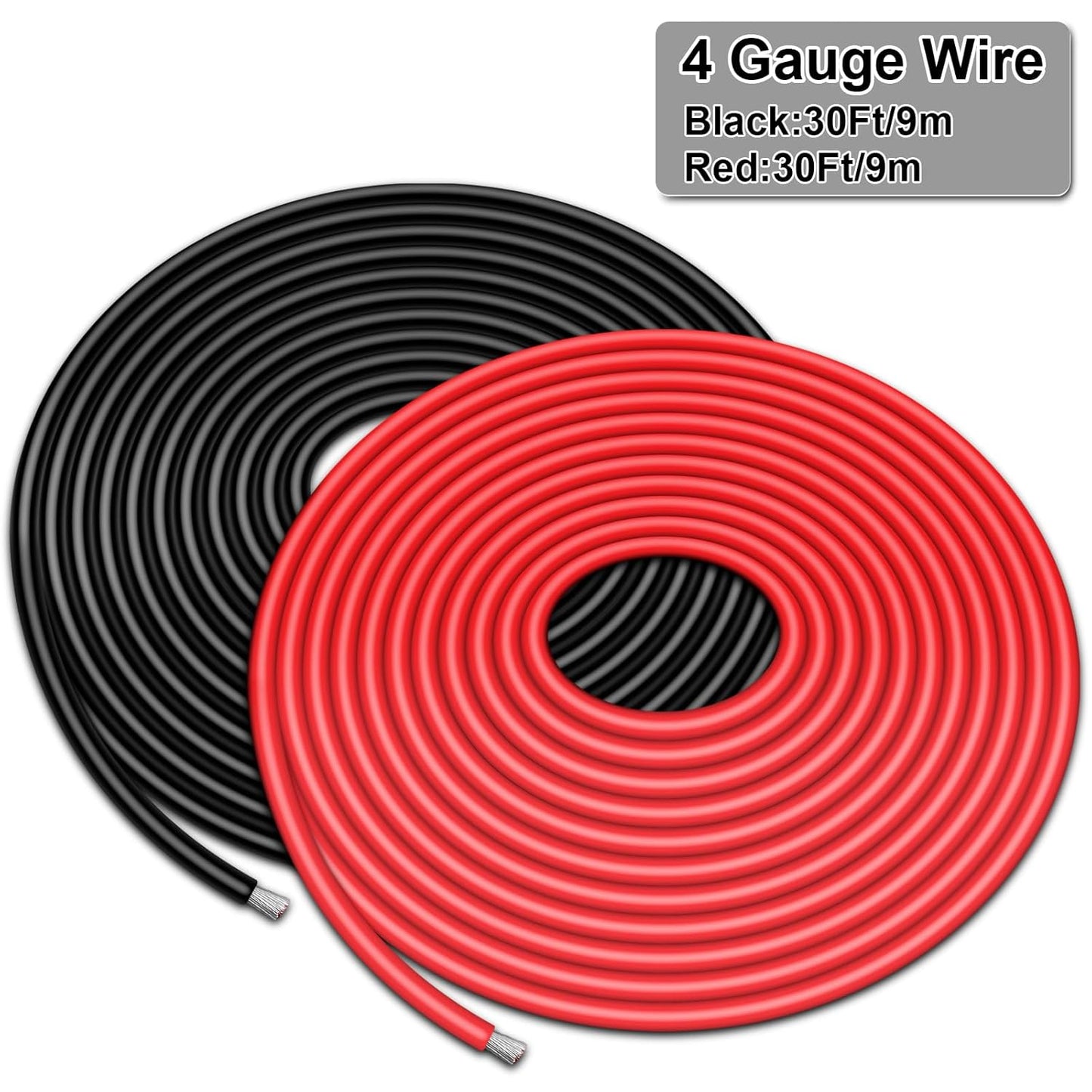 4 Gauge Wire - iGreely 30 FT Red & 30 FT Black 4 Gauge Tinned Copper Electrical Wire Cable for Car Audio Automotive Trailer Marine Harness Wiring 4AWG 30Ft