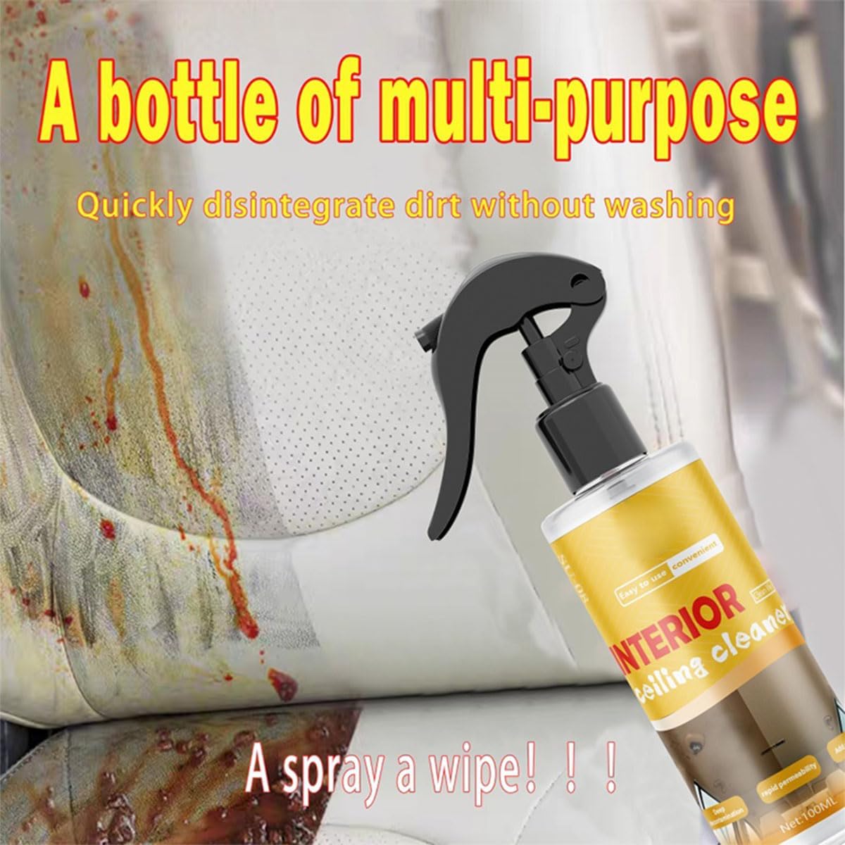 Multi-Purpose Car Interior Fabric Clean Polish Spray,Applies To Vehicle Seat、Upholstery、Headliner Cleaner,Vehicle Interior Polish Spray (1PCS)