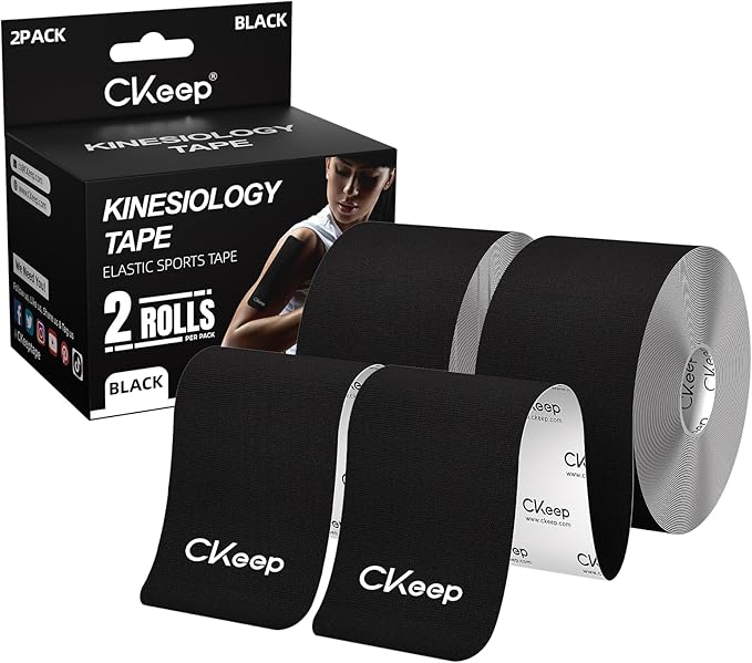 CKeep Uncut Kinesiology Tape(2 Rolls), Original Cotton Elastic Premium Athletic Tape,Latex Free Hypoallergenic, 2inch x 16ft, Black