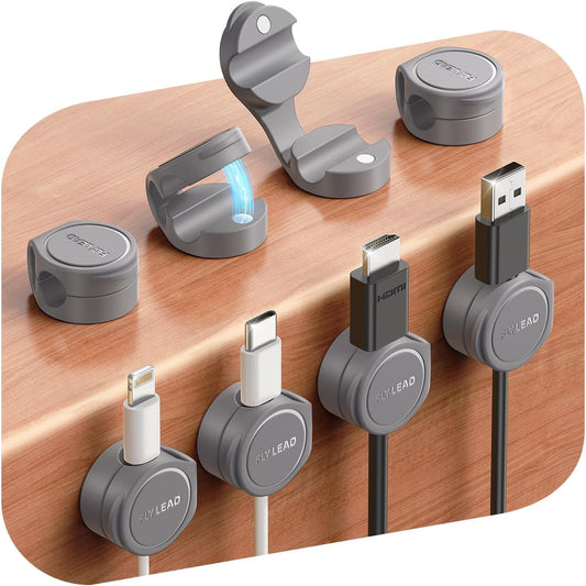 8-Pack Cord Organizer Magnetic Cable Clips, Desk Cable Management Wire Hider, FLYLEAD Silicone Cord Holder for Nightstand, Cable Organizer for Office Workspaces Desktop Organization Home Accessories