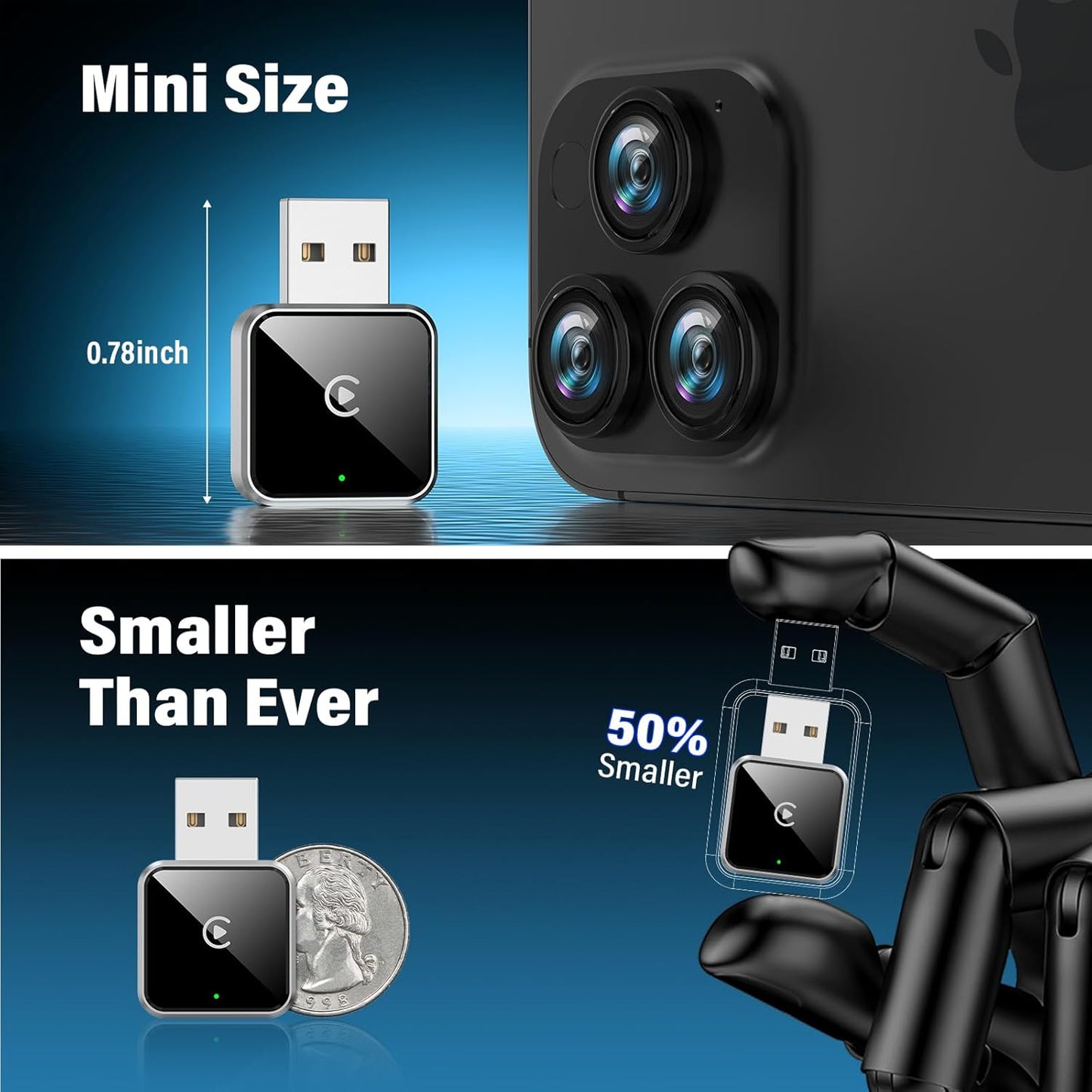 Wireless CarPlay Adapter for Apple iPhone, Converts Wired to CarPlay Wireless Adapter, Plug & Play, Easy Use, Fast Stable Connection, for Apple iPhone iOS 10+ and Cars