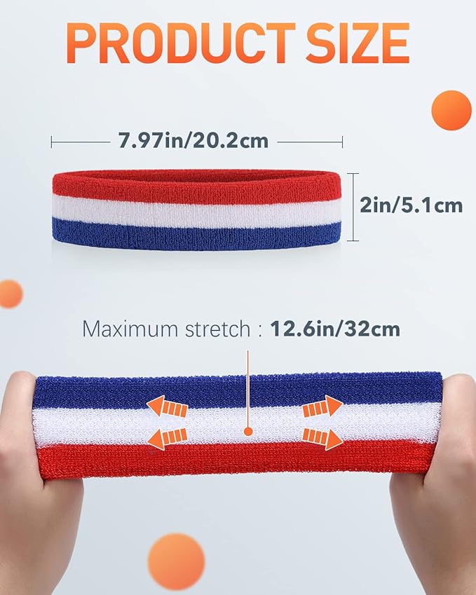 Tanluhu Sweatbands Sport Headbands for Men & Women,Terry Cloth Sweat Band for Tennis, Running, Basketball, Working Out, Execise - Athletic Sweat Cotton Headband Outdoor