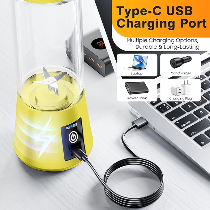 Personal Blender for Shakes and Smoothies - 2025 New Upgrade Cordless Portable Blender USB-C Rechargeable, 380Ml BAP Free Juice Cup, 6 Blades Freshly Squeezed for Picnic/Sprots, 20000Rpm/Min Speed