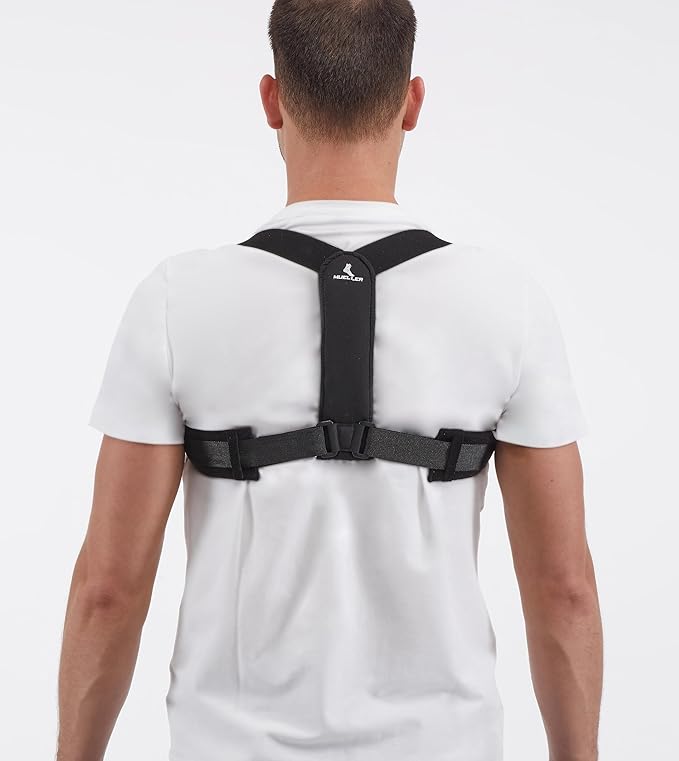 MUELLER Sports Medicine Posture Corrector for Women and Men, Adjustable Back Support for Scoliosis, Kyphosis & Text Neck, One Size, Black