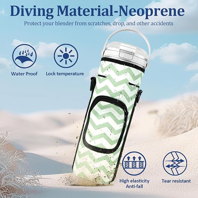Storage Sleeve Bag for Ninja Blast Portable Blender with Shoulder Strap and Pocket Compatible with Ninja BC151NV/BC51NV/BC151BK/BC151CR/BC151EM/BC151PR/BC151WH Blast Portable Blender (White Green)