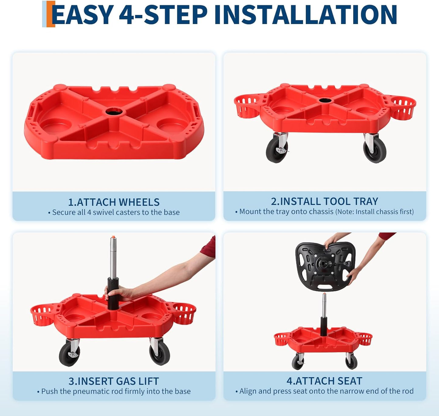 Garage Stool, 18”-23” Adjustable Rolling Mechanic Stool with Universal Wheels, Removable Magnetic Tool Tray, 300LBS Capacity, Roller Creeper Seat, Shop Chair