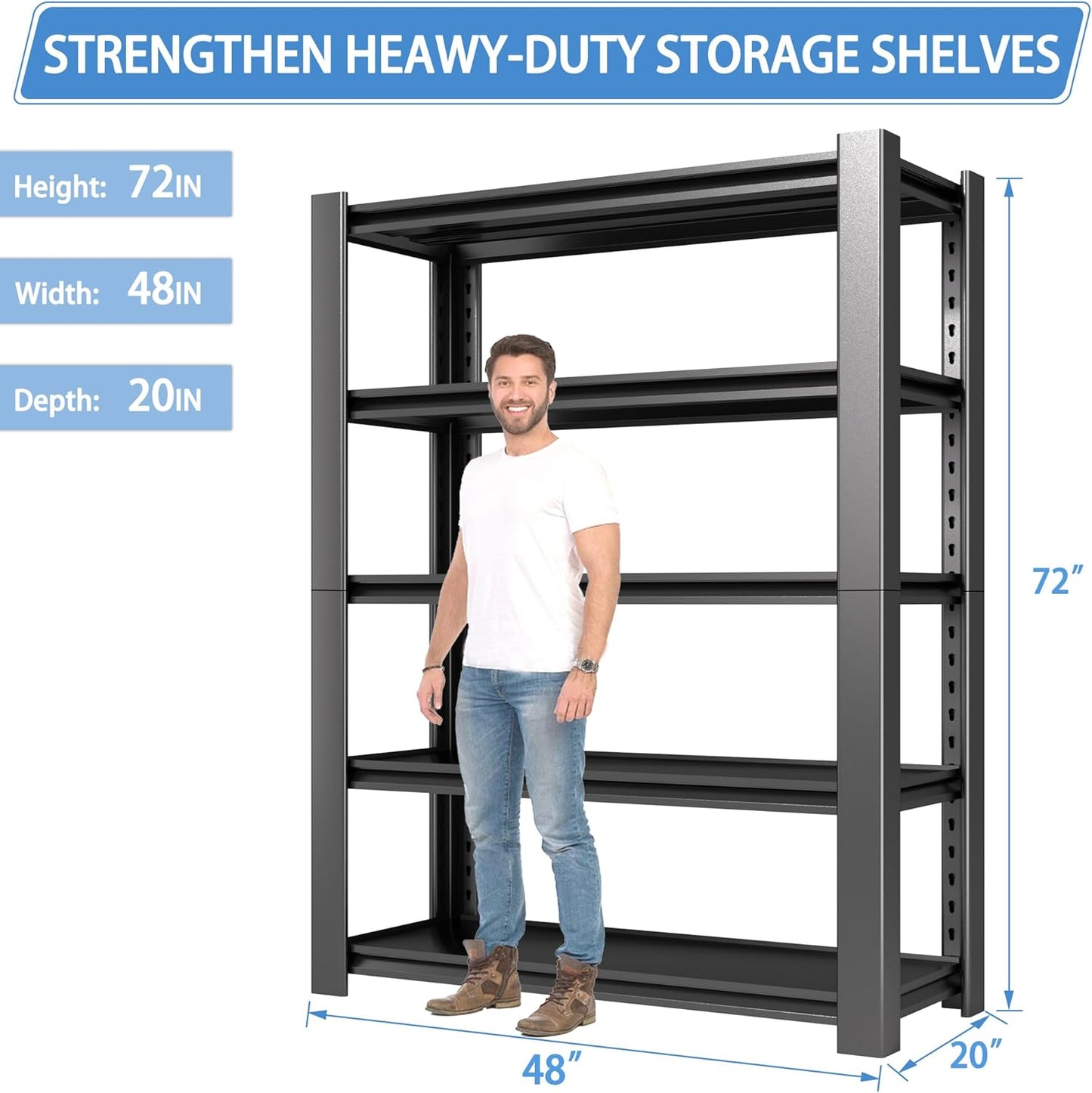 5-Tier Heavy Duty Garage Shelving Unit, 3000 LBS Capacity Metal Storage Rack 72" H x 48" W x 20" D, Adjustable Steel Shelves for Garage, Warehouse, Basement, Pantry, Workshop.3 Pack