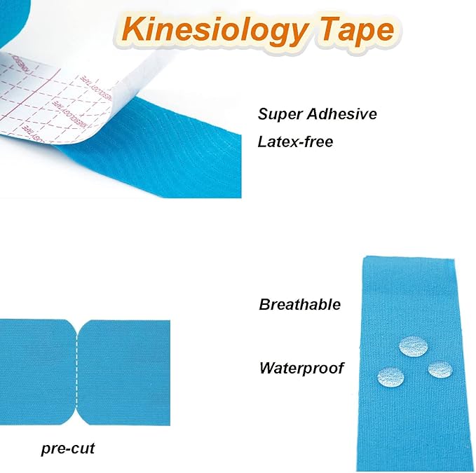 Kinesiology Tape Precut, Waterproof Sports Tape for Recovery Sports Athletic Physio Therapy Injury. Athletic Tape for Ankle Muscles,Elbow, Knee,Shoulder (3Rolls,60 Precut Strips, Blue)