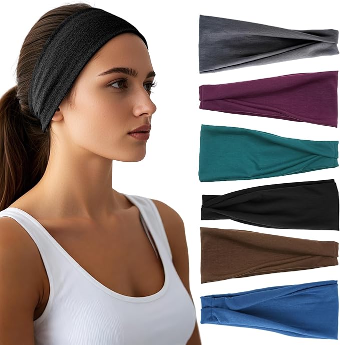 Headbands for Women - 6 Pack Wide Elastic Hair Bands | Stretchy Sweatbands Hair Bands | Soft Sports Thin Head Bands | Non-Slip Accessories Bands for Fashion, Washing Face, Workouts, Yoga, Daily Use