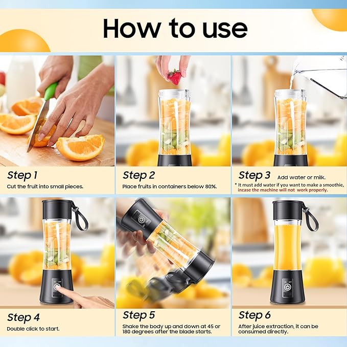 Cordless Personal Size Portable Blender - Blender Make Smoothies & Shakes, 12 Oz BAP Free Traveling Cup, Quickly Squeezed in Office/Picnic/Sprots