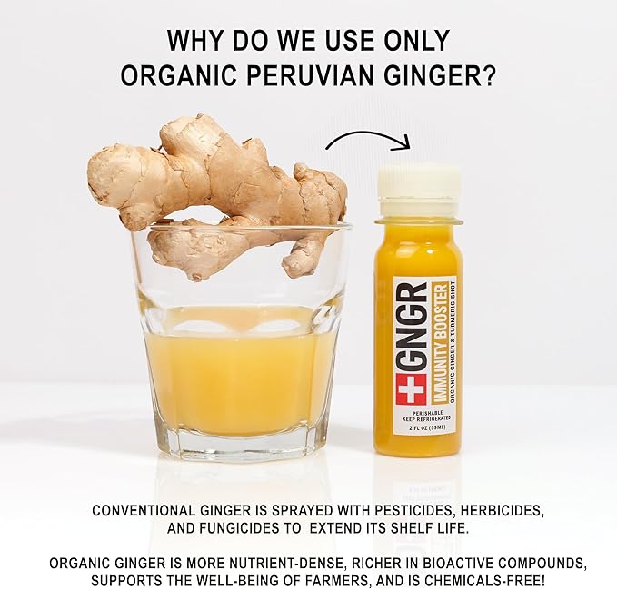 '+GNGR Immunity Sampler Organic Ginger Wellness Shots - Premium Ginger Shots for All Natural Digestive Support and Immune Support - Cold Pressed Ginger Juice - Nothing Artificial (2 Oz, Pack of 12)