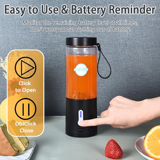 Portable Blender for Smoothies and Shakes, USB-C Rechargeable Mini Blender with 6 Stainless Steel Blades, BPA-Free 20oz Personal Small Mixer for Gym Camping Travel