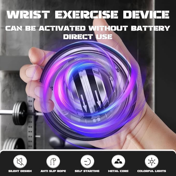 Cura Ball Hand Exerciser, Torque Gyro Ball Wrist Exerciser with LED Lights and Counter, Parallel Halo Power Wrist Ball for Strengthen Grip Strength, Arms, Fingers & Muscles, With Storage Pouch