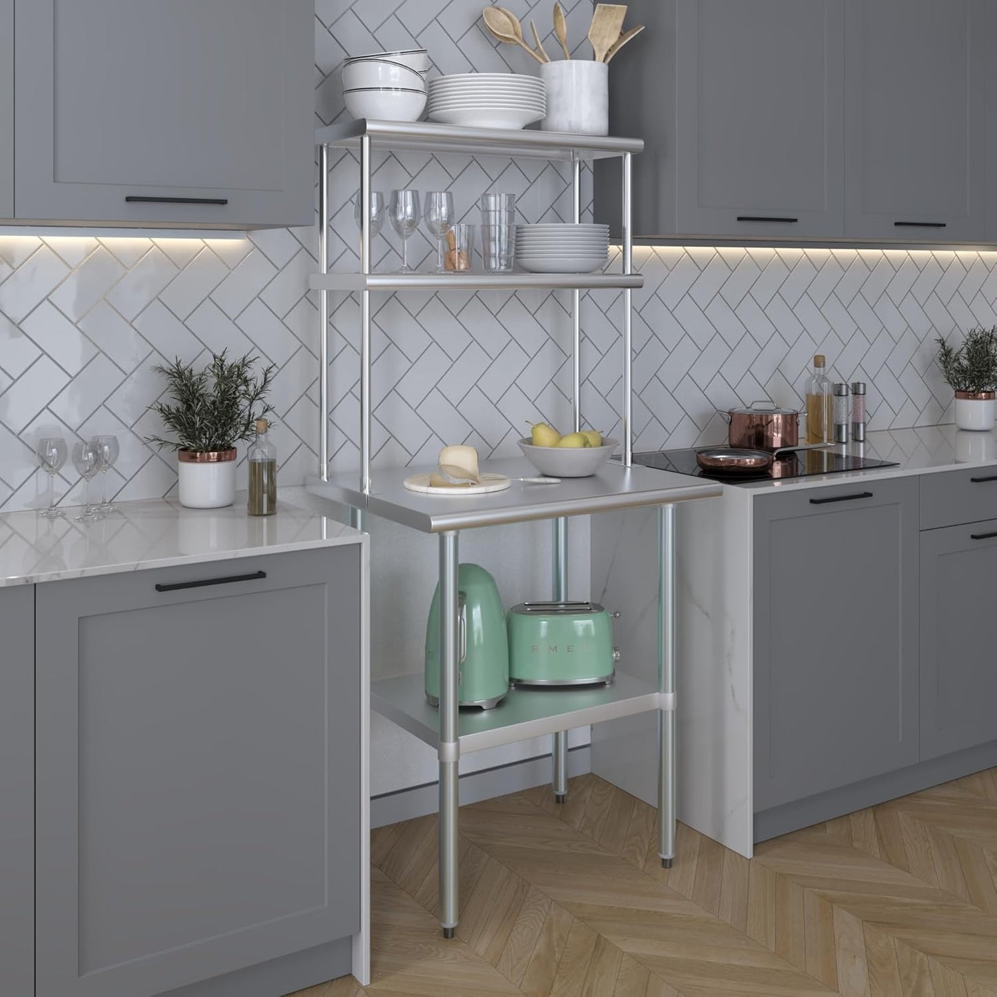 Amgood Stainless Steel Work Table Double Tier Overshelf | Metal Kitchen Prep Table & Shelving Combo (24" x 30" Work Table + 12" Overshelf)