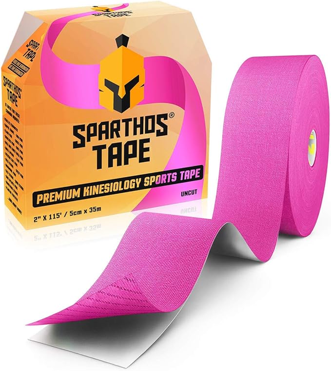 Sparthos Kinesiology Tape - Bulk Large Jumbo - Free Kinesio Taping Guide! - Support for Pro Athletic Sports and Recovery - Kinetic Extreme Medical Med Strips - Uncut 115 ft Roll (Wild Pink)