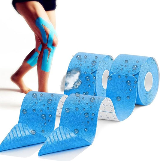 Kinesiology Tape precut (2 Rolls,40 Strips,2" X 10" Strips) Kinesiology Tape Waterproof Breathable Latex Free Tape for Ankle Wrists Knees Running Swimming Elastic Sports Activities Tapes(Blue)