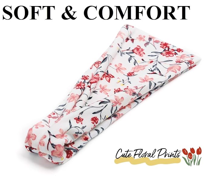 Huachi Women's Headbands Boho Headbands for Women Workout Yoga Exercise Hairbands Non Slip Headband Fashion Sumemr Hair Bands, Floral Print, 6 Pack